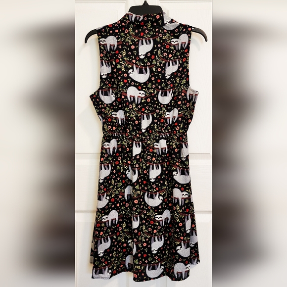 Fun Forest Woodland Sloth Animal Print Midi Dress, Size M - Picture 10 of 12